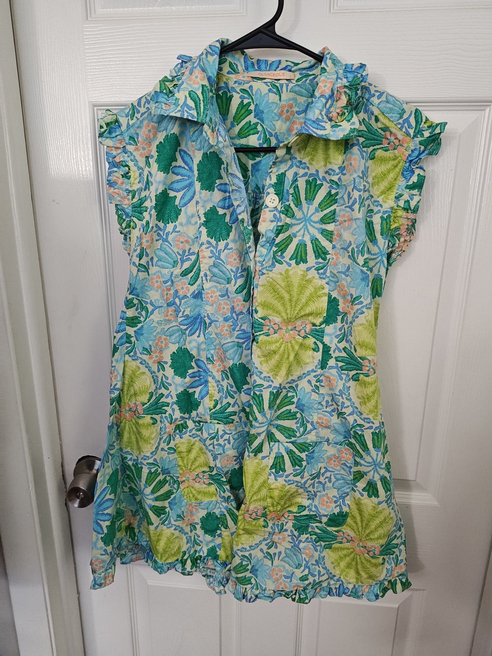 Olivaceous Blue & Green Floral Ruffle Dress